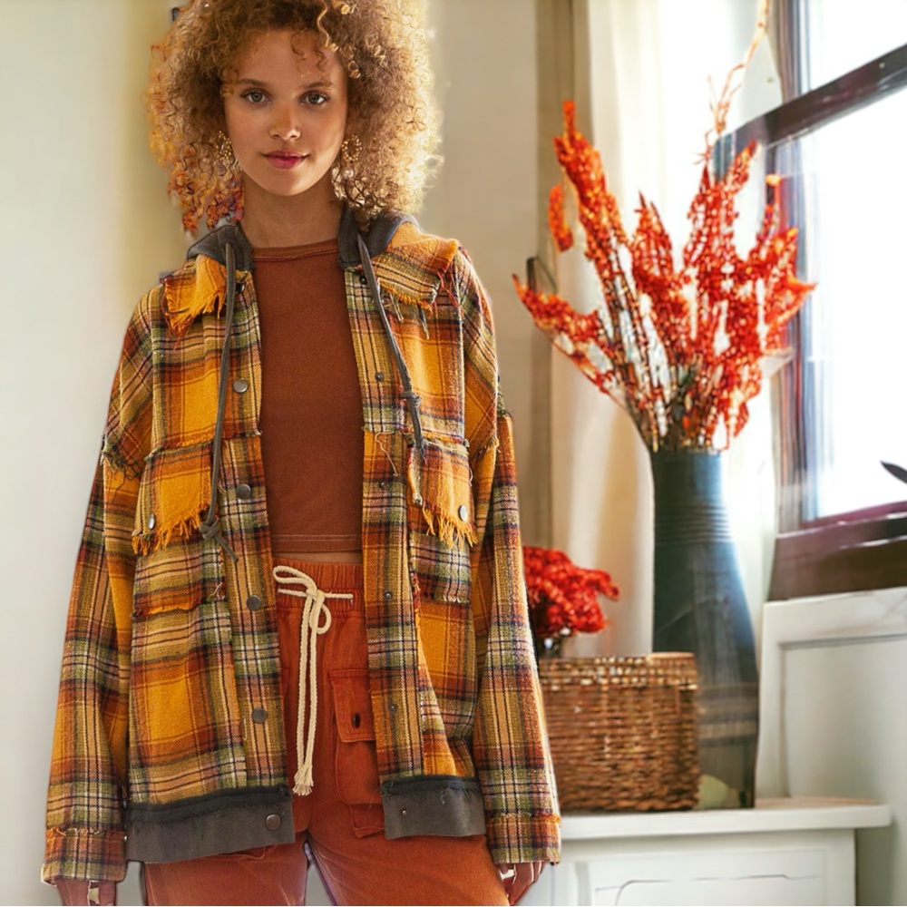 POL Plaid Hooded Shirt Jacket - Picture 2 of 12